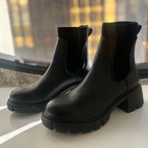 Steve Madden Women Zappa Black Leather Platform Festival Boots size 7